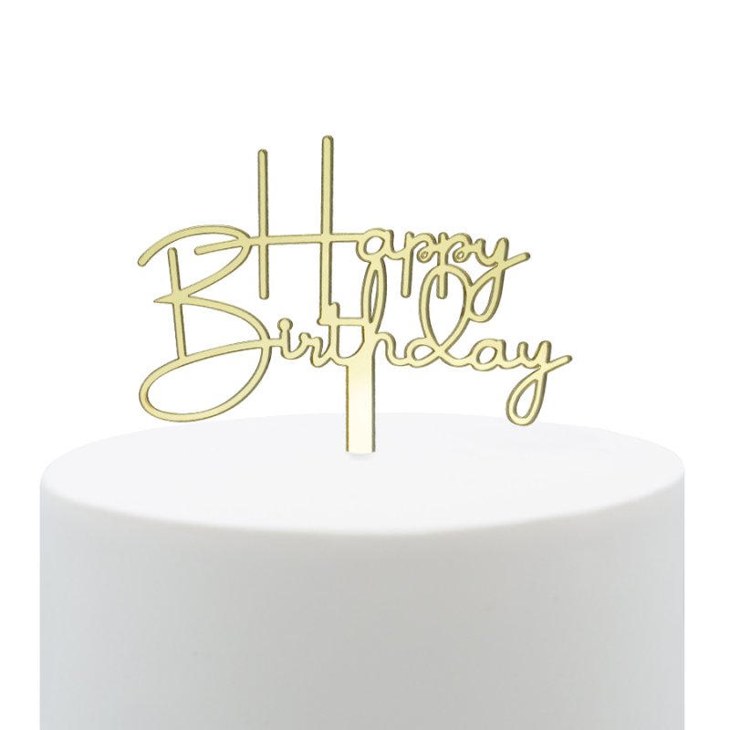 Topo de Bolo Acrílico Happy Birthday Dourado