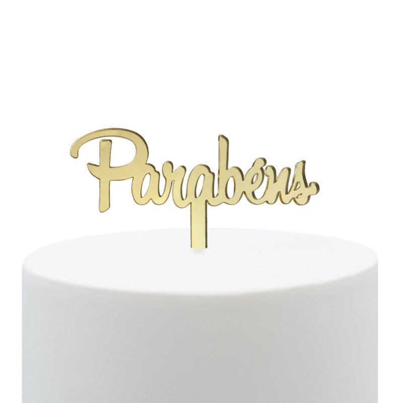 Topo de Bolo Acrílico Parabéns Dourado
