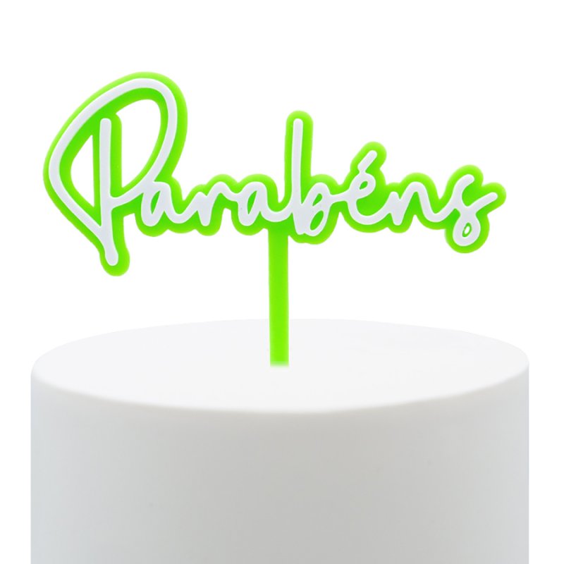 Topo de Bolo Acrílico Parabéns Verde e Branco