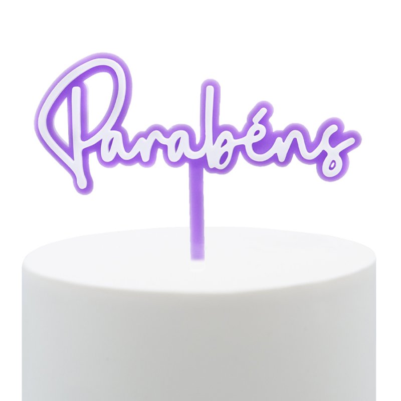Topo de Bolo Acrílico Parabéns Violeta e Branco