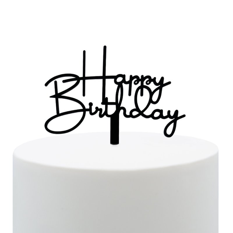 Topo de Bolo Acrílico Happy Birthday Preto