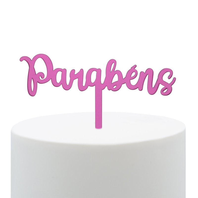 Topo de Bolo Acrílico Parabéns Rosa