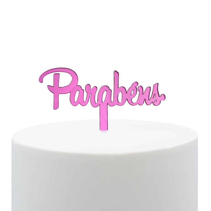 Topo de Bolo Acrílico Parabéns Rosa
