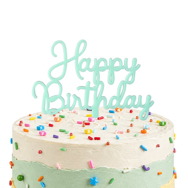 Topo de Bolo Acrílico Happy Birthday Verde Água