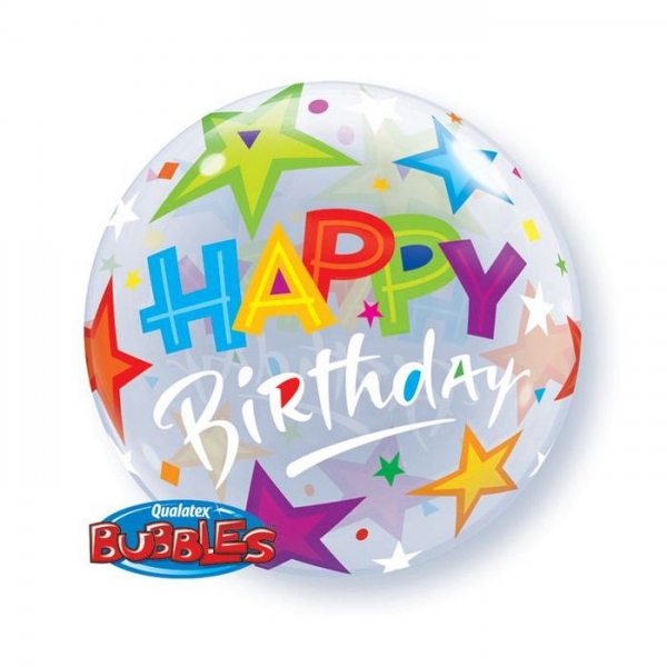 Balão Bubble Estrelas Happy Birthday