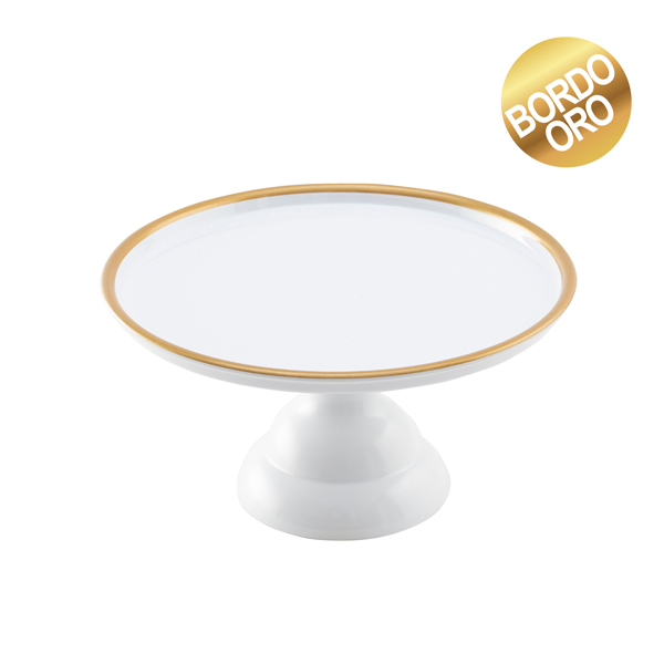 Prato de Pé Melamina 23cm Branco/Ouro