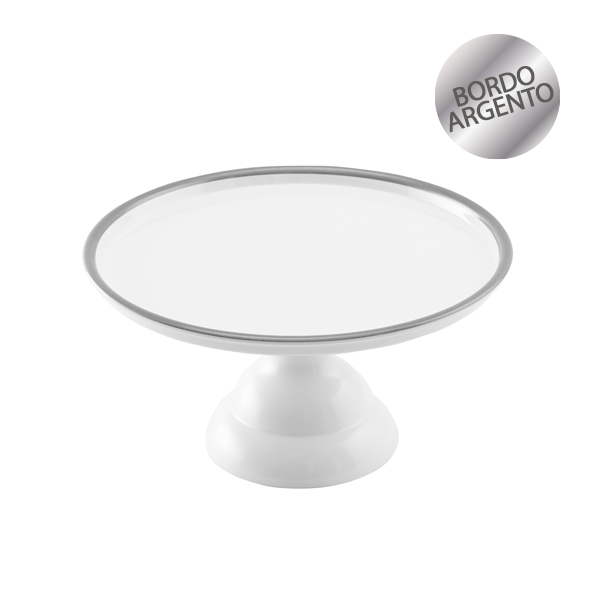 Prato de Pé Melamina 23cm Branco/Prata