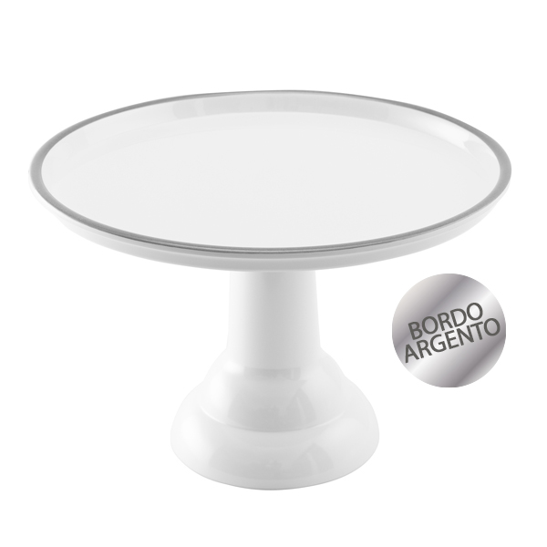 Prato de Pé Melamina 30cm Branco/Prata