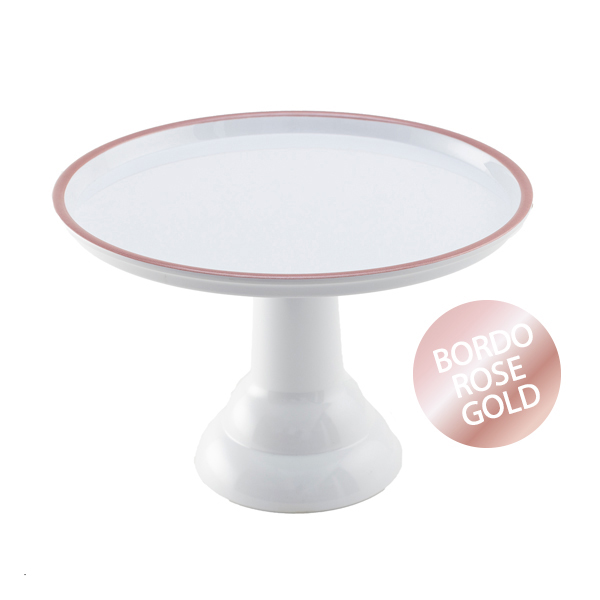 Prato de Pé Melamina 30cm Branco/Rose Gold