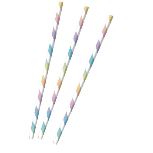 12 Palhinhas de Papel Riscas Pastel