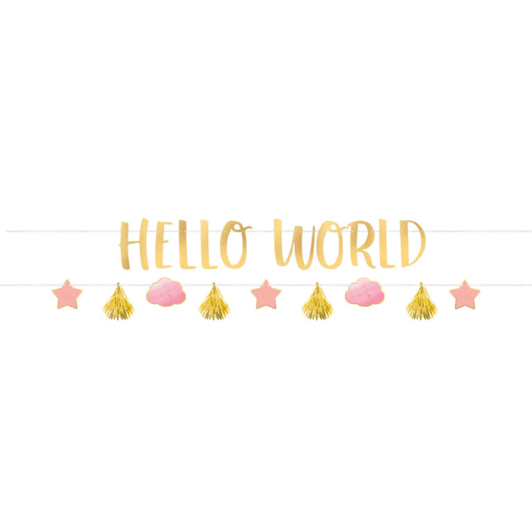 Faixa Hello World Rosa e Dourado