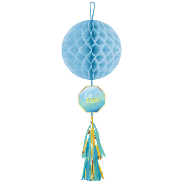 Decoração Bola de Papel com Tassel Oh Baby Azul