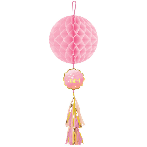 Decoração Bola de Papel com Tassel Oh Baby Rosa