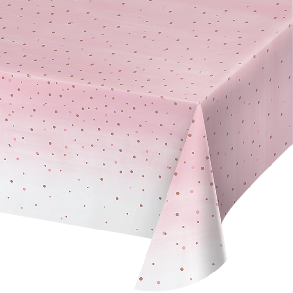 Toalha de Mesa Bolinhas Rosa e Rose Gold