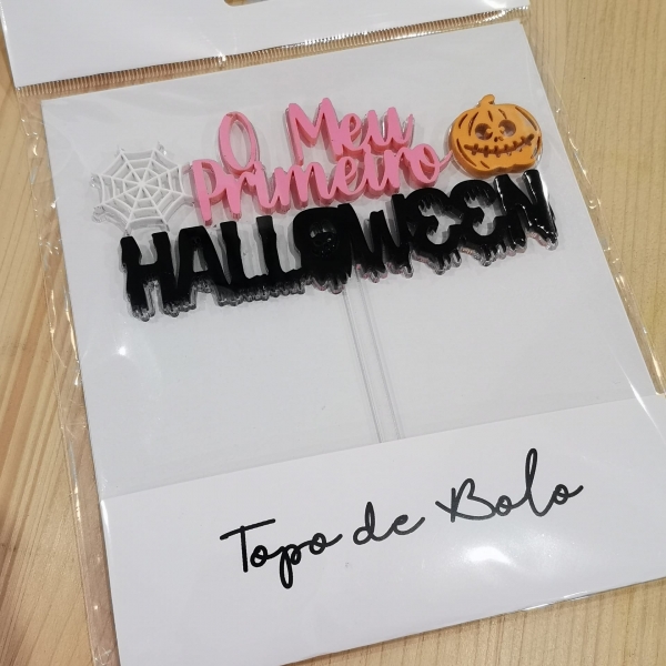 Topo de Bolo Acrílico O Meu Primeiro Halloween Rosa