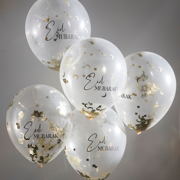 Balões com Confetti Eid Mubarak