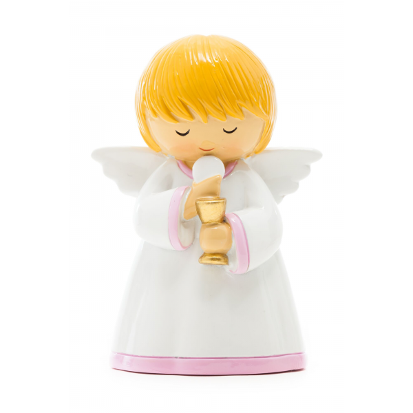 Figura Comunhão Anjo Rosa com Cálice