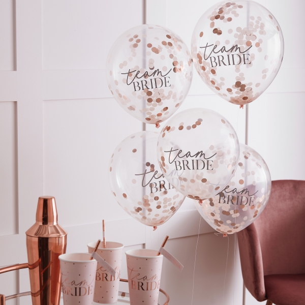 Balões confetti Rose Gold e Blush Team Bride