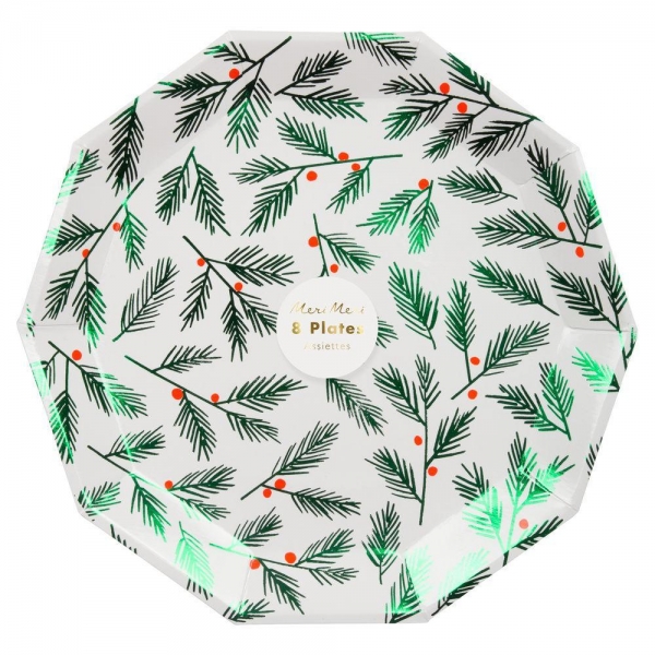 Pratos Folhagem de Natal com Bagas