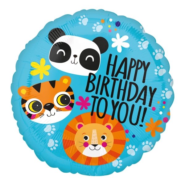 Balão Happy Birthday Leão, Tigre e Panda