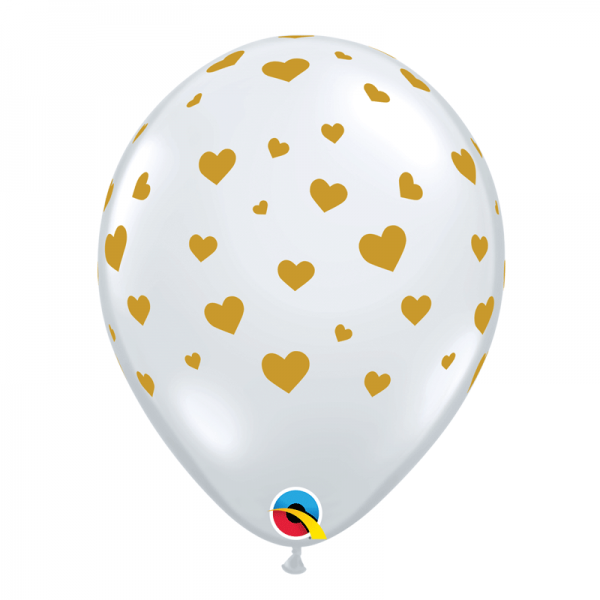 Unidade Balão Latex Transparente Corações Dourados