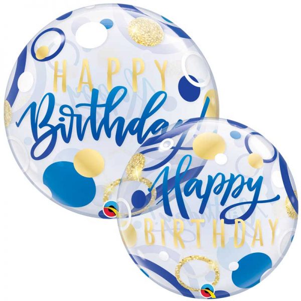 Balão Bubble Happy Birthday Azul