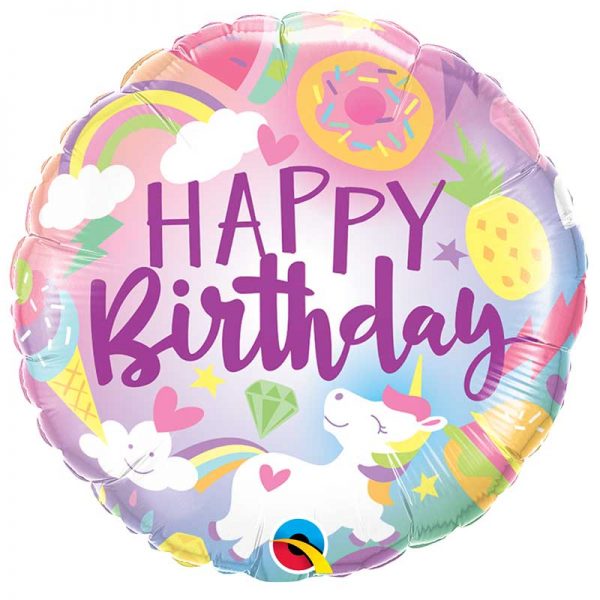 Balão Happy Birthday Unicórnios