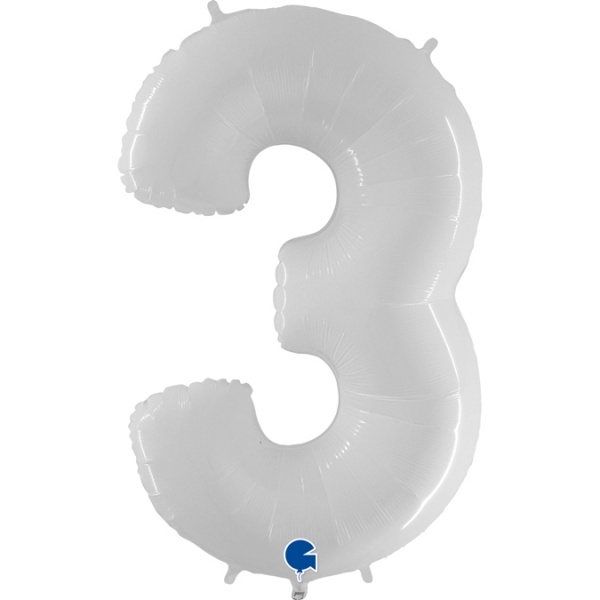 Balão Número 3 Branco Brilhante
