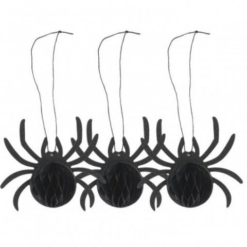 3 Aranhas de Papel e Glitter Preto 