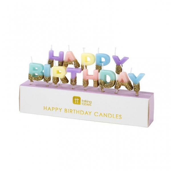 Velas Happy Birthday Pastel com Glitter