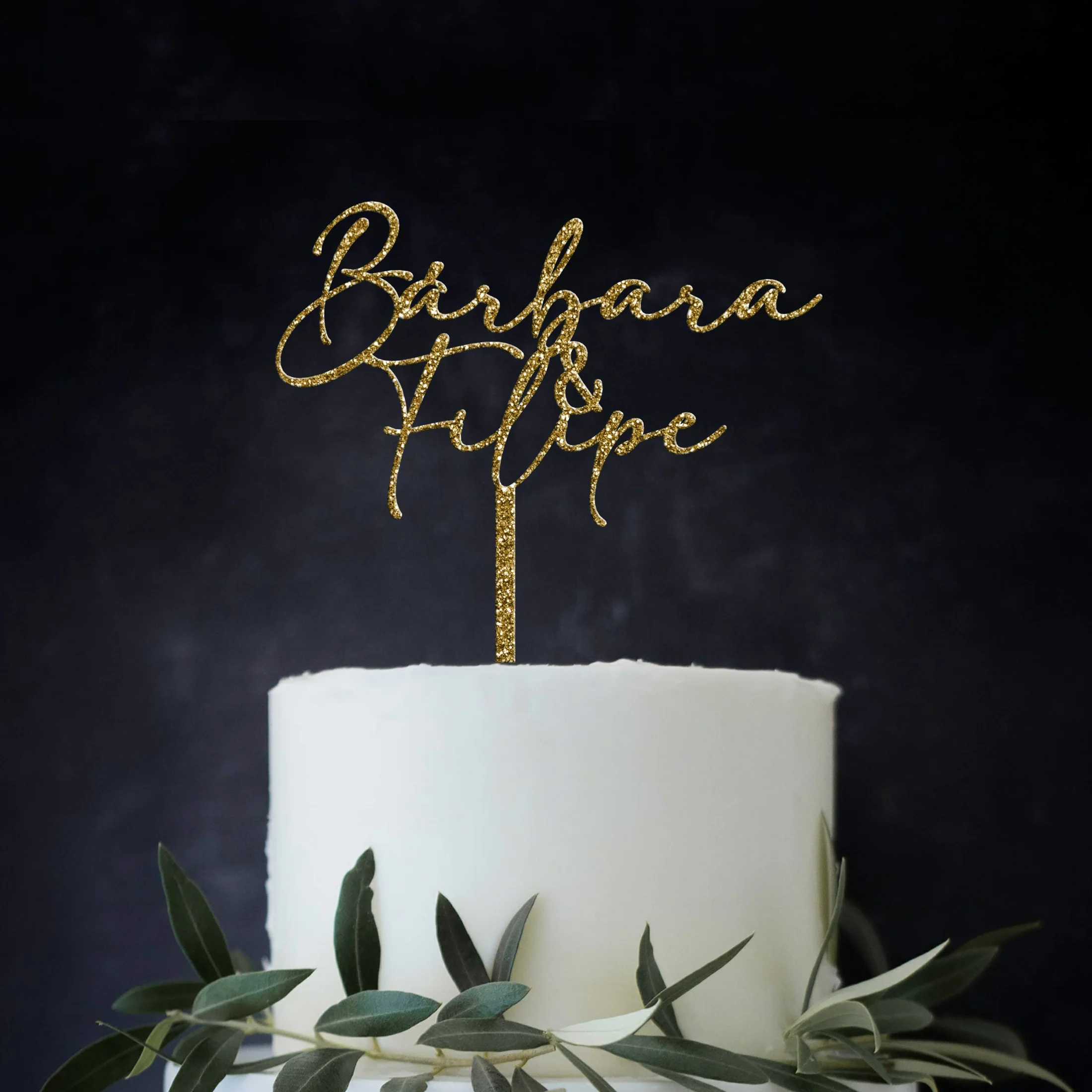 Topo de Bolo Acrílico Glitter ou Pastel Personalizável - 2 Nomes