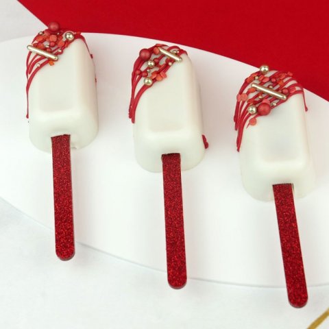 12 Popsicle Sticks Glitter Vermelho