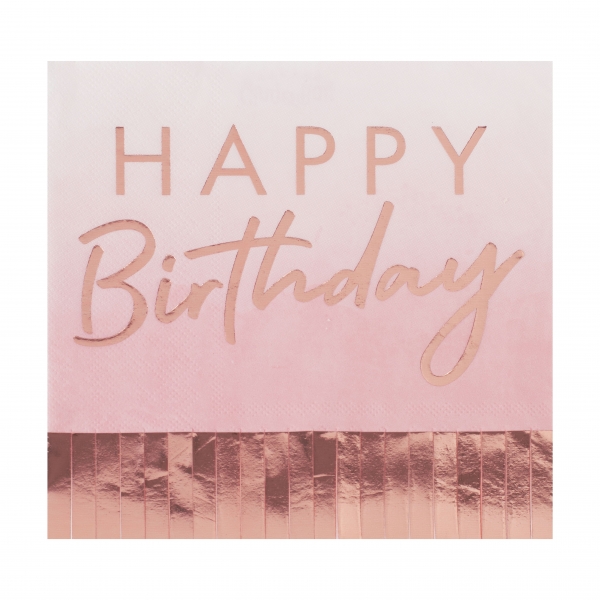Guardanapos Happy Birthday Rose Gold Franjados Guardanapos Happy Birthday Rose Gold Franjados