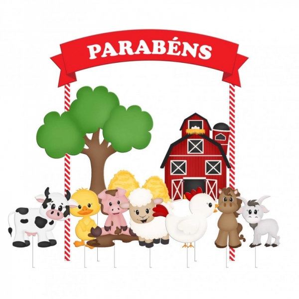 Topo de Bolo Animais da Quinta