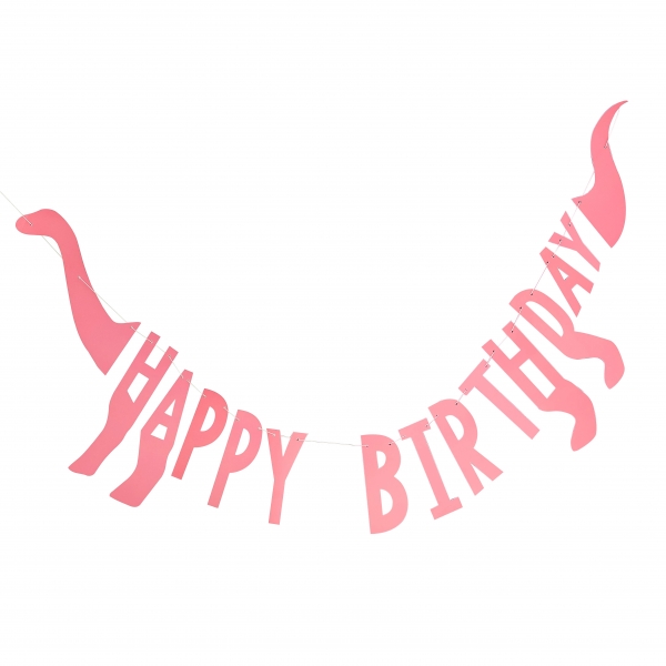 Faixa Happy Birthday Dinossauro Rosa