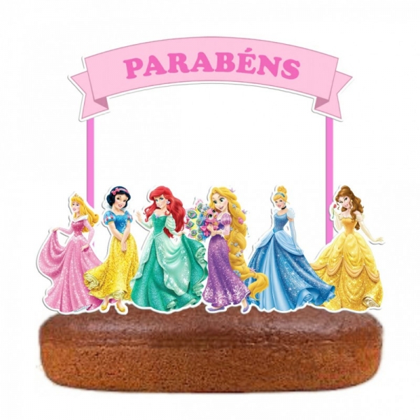 Topo de Bolo de Papel Princesas Disney - Fazendo a Nossa Festa