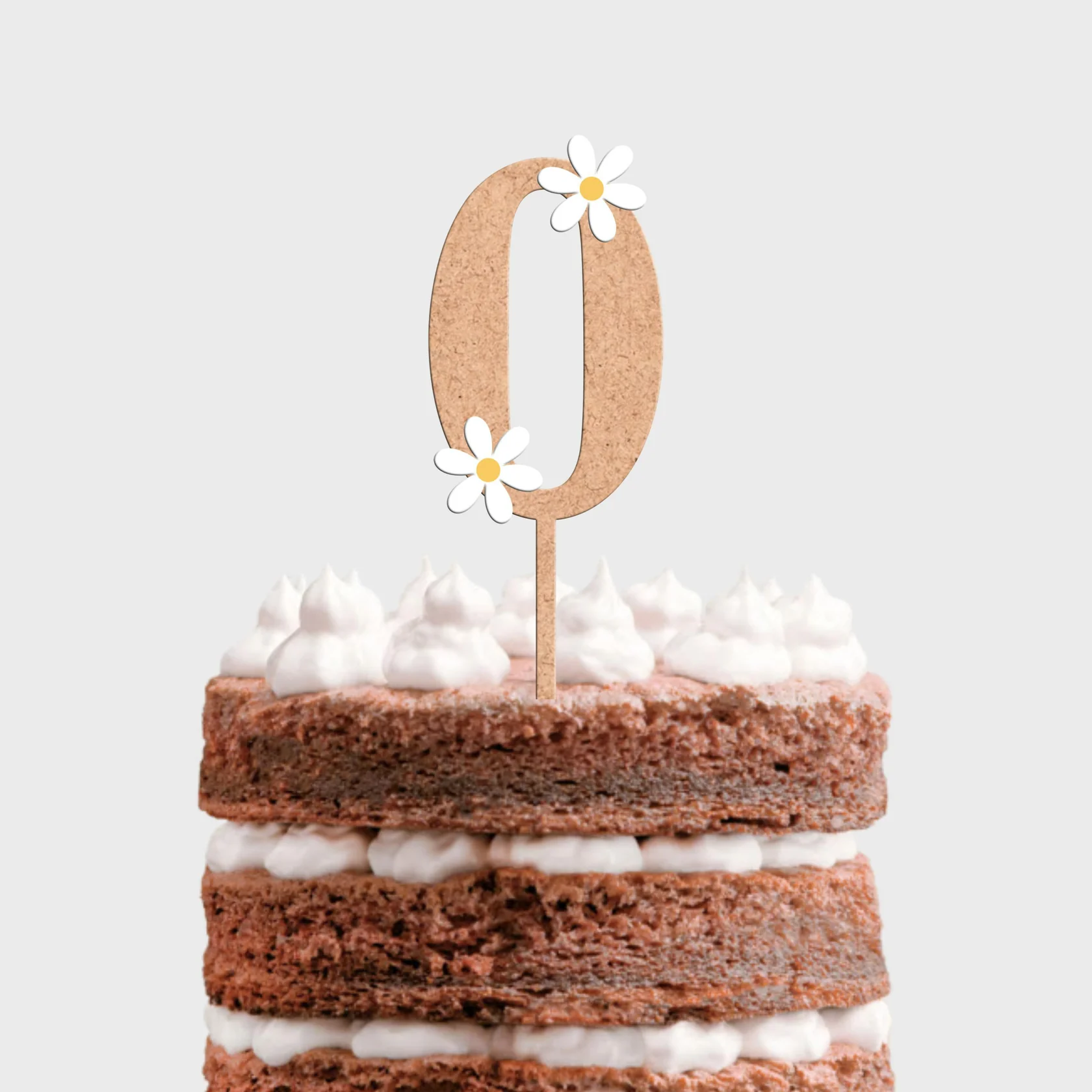 Topo de Bolo MDF Número com Margaridas
