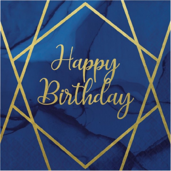 Guardanapos Happy Birthday Azul e Dourado