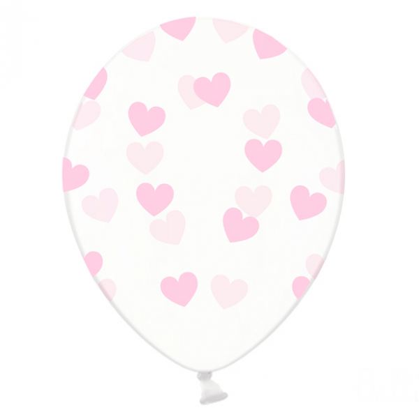 Unidade Balão Latex Transparente Corações Rosa