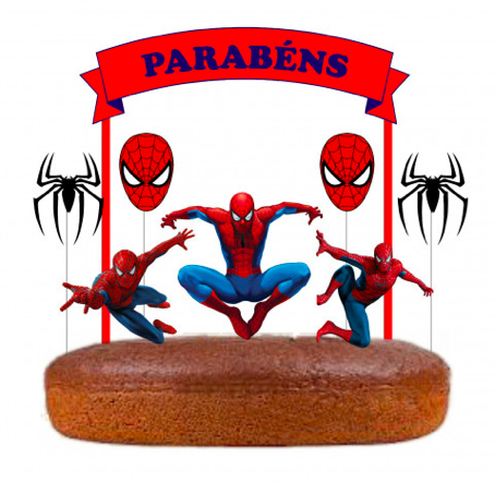 Topo de Bolo Topper Homem Aranha Parabéns - Apollo Festas