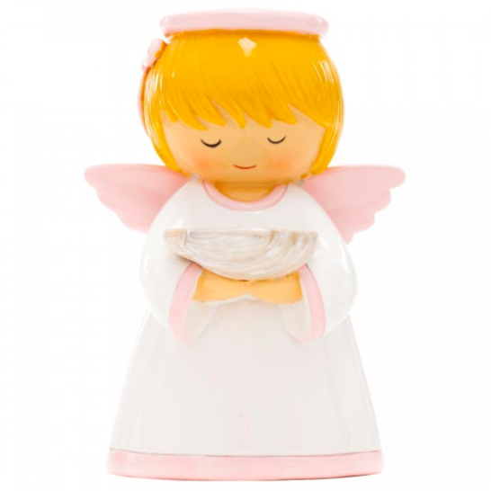 Figura Baptismo Anjo da Guarda Rosa - 12cm