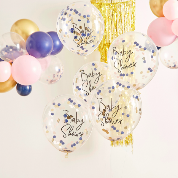 Balões com Confetti Azul e Rosa Baby Shower
