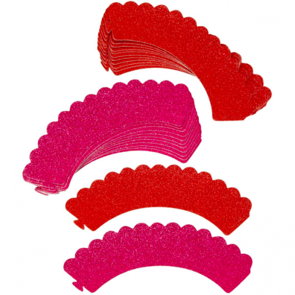 24 Wrappers para Cupcake Glitter Vermelho e Rosa 24 Wrappers para Cupcake Glitter Vermelho e Rosa