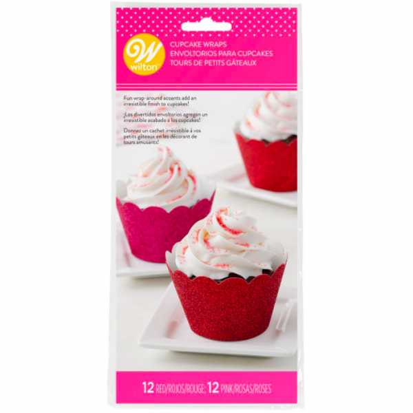 24 Wrappers para Cupcake Glitter Vermelho e Rosa
