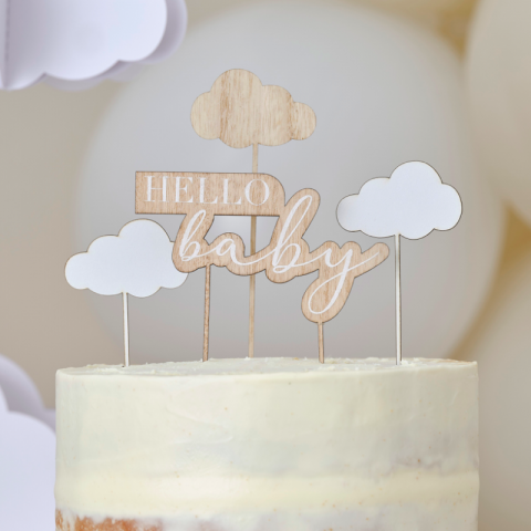 Topo de Bolo Madeira Hello Baby
