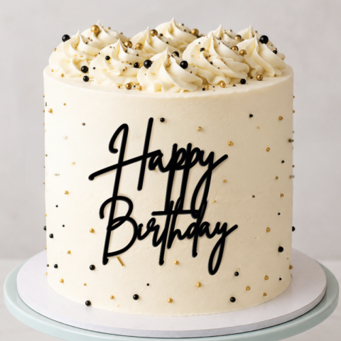 Aplique para Bolo Happy Birthday Preto
