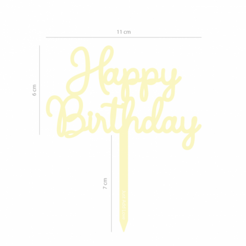 Topo de Bolo Acrílico Happy Birthday Amarelo