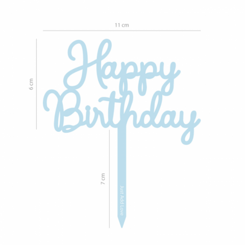 Topo de Bolo Acrílico Happy Birthday Azul Claro