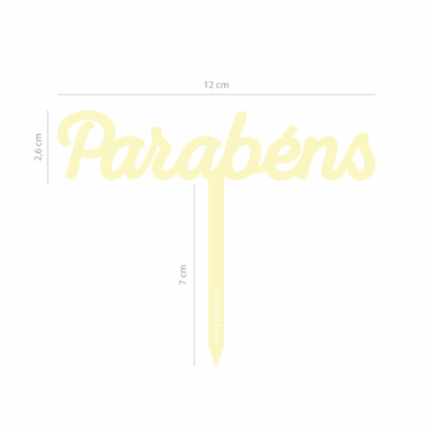 Topo de Bolo Acrílico Parabéns Amarelo Claro