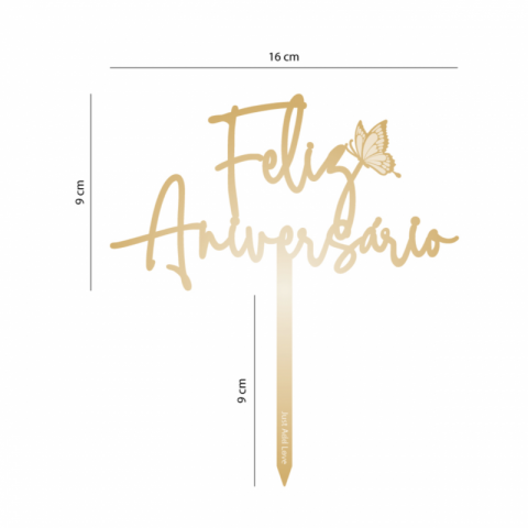 Topo de Bolo Acrílico Feliz Aniversário Borboleta